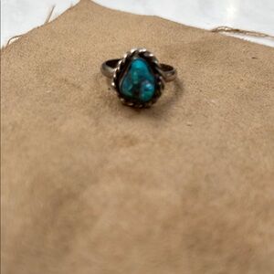Silver Turquoise Ring with Ornate Design. Antique Native American Arizona 1972